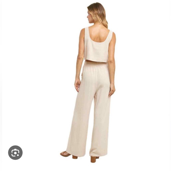 Linen Two Piece Crop Tank and Pant Set - Picture 2 of 2